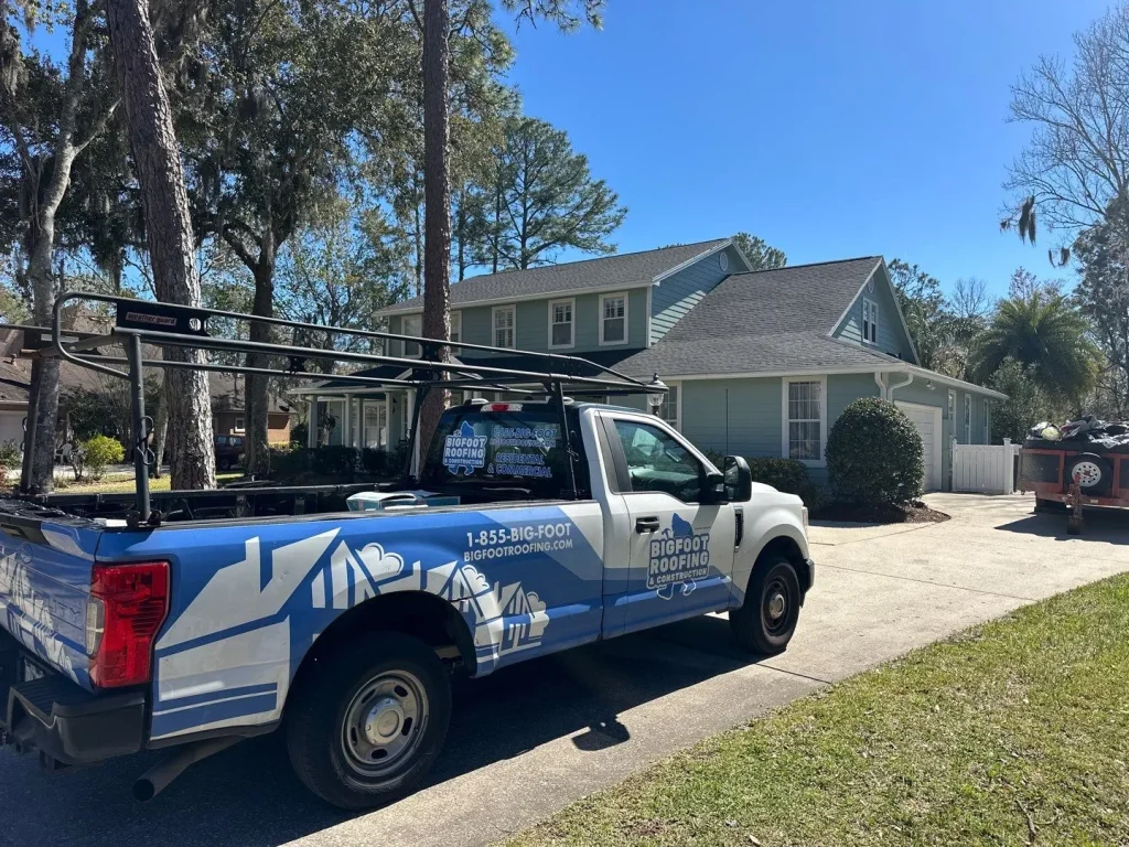 Bigfoot Roofing Truck onsite at residential home in Callahan.